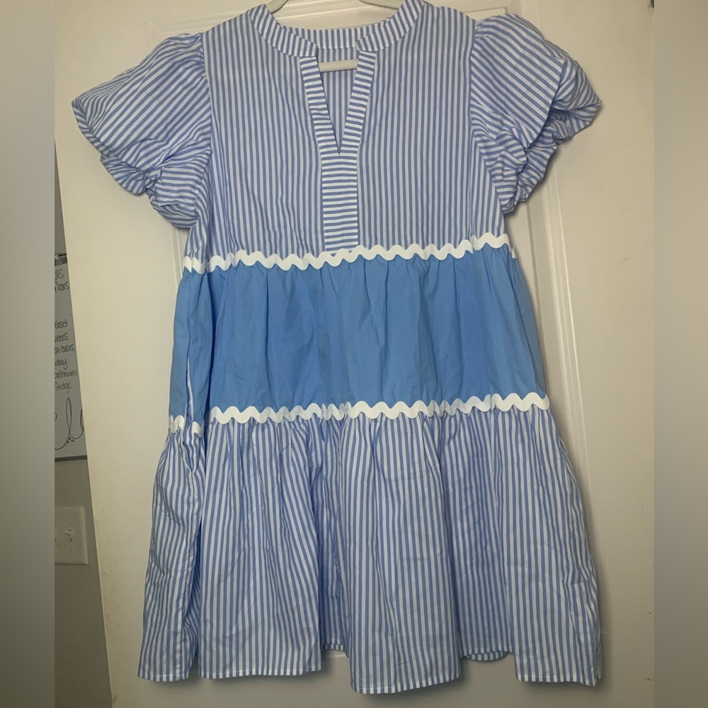 Blue and White Striped Dress